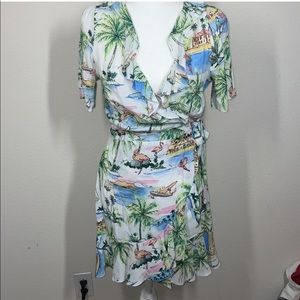 Zara Tropical Island Print Wrap Mini Dress